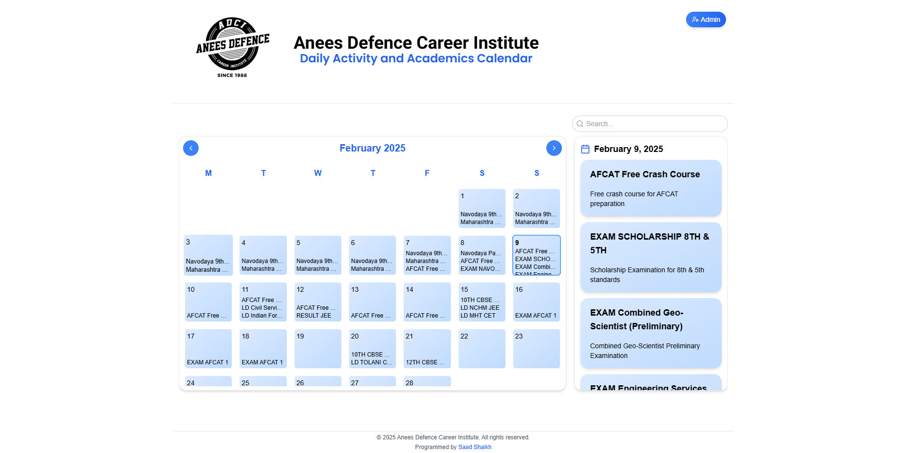 Interactive Activity & Academic Calendar